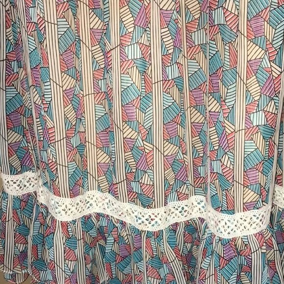 Vintage 2008 Y2K baby doll boho Prairie geometric crochet ruffle dress 5 - Picture 8 of 10